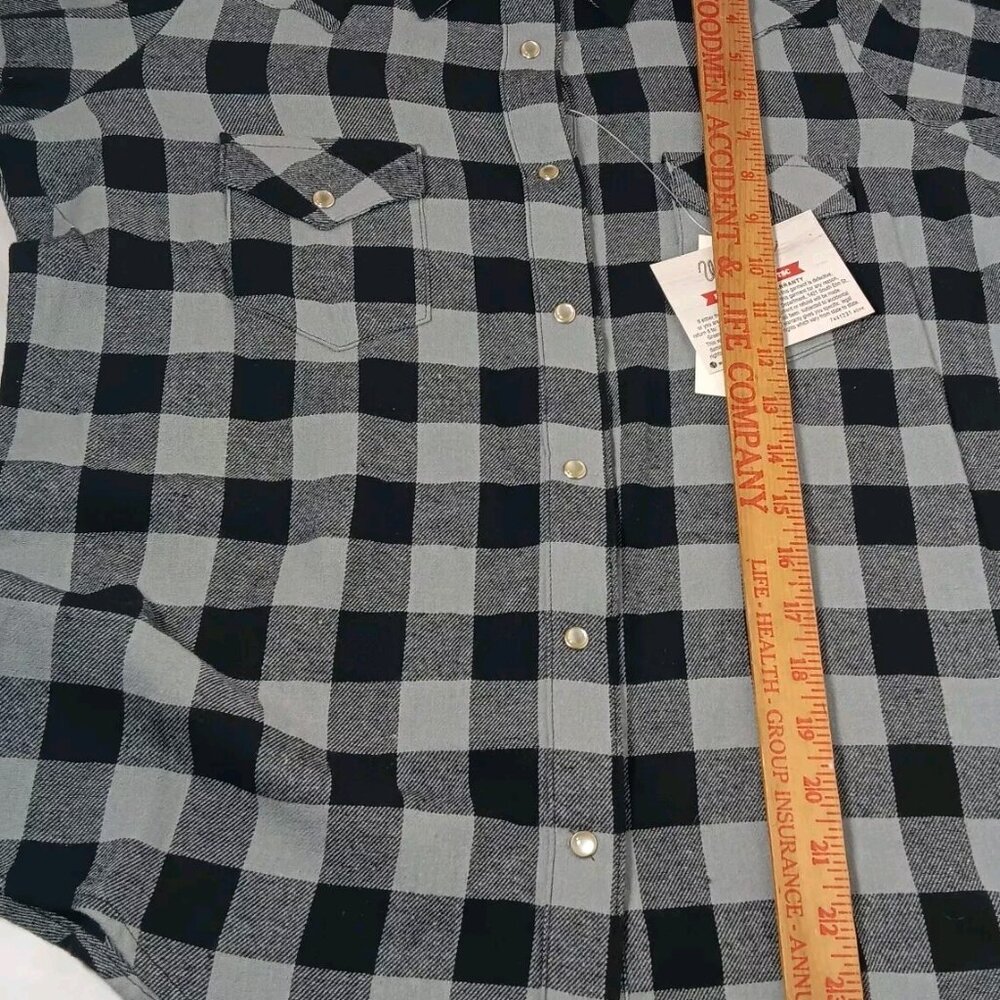 Wrangler Wrancher Shirt Women M Flannel Black Gray Plaid Pearl Snap New Western - Picture 10 of 14